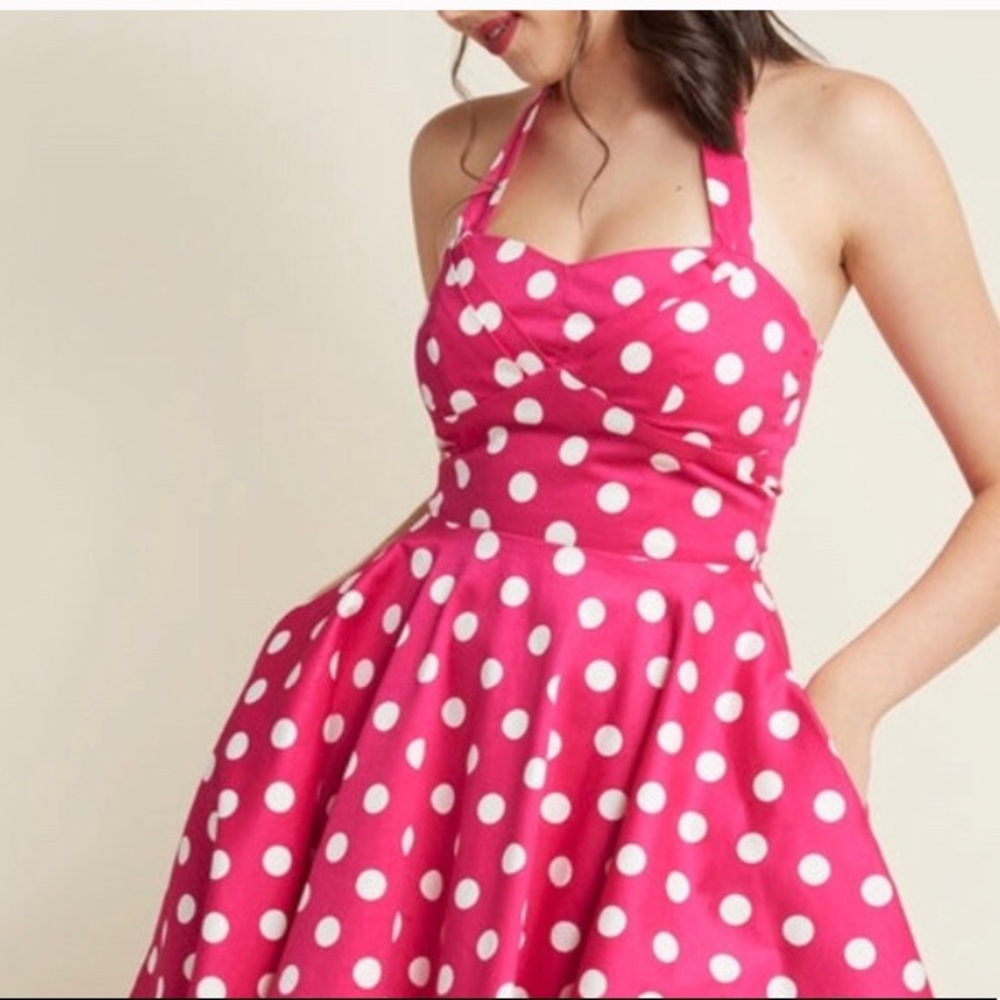 Modcloth pink and white polka dot dress